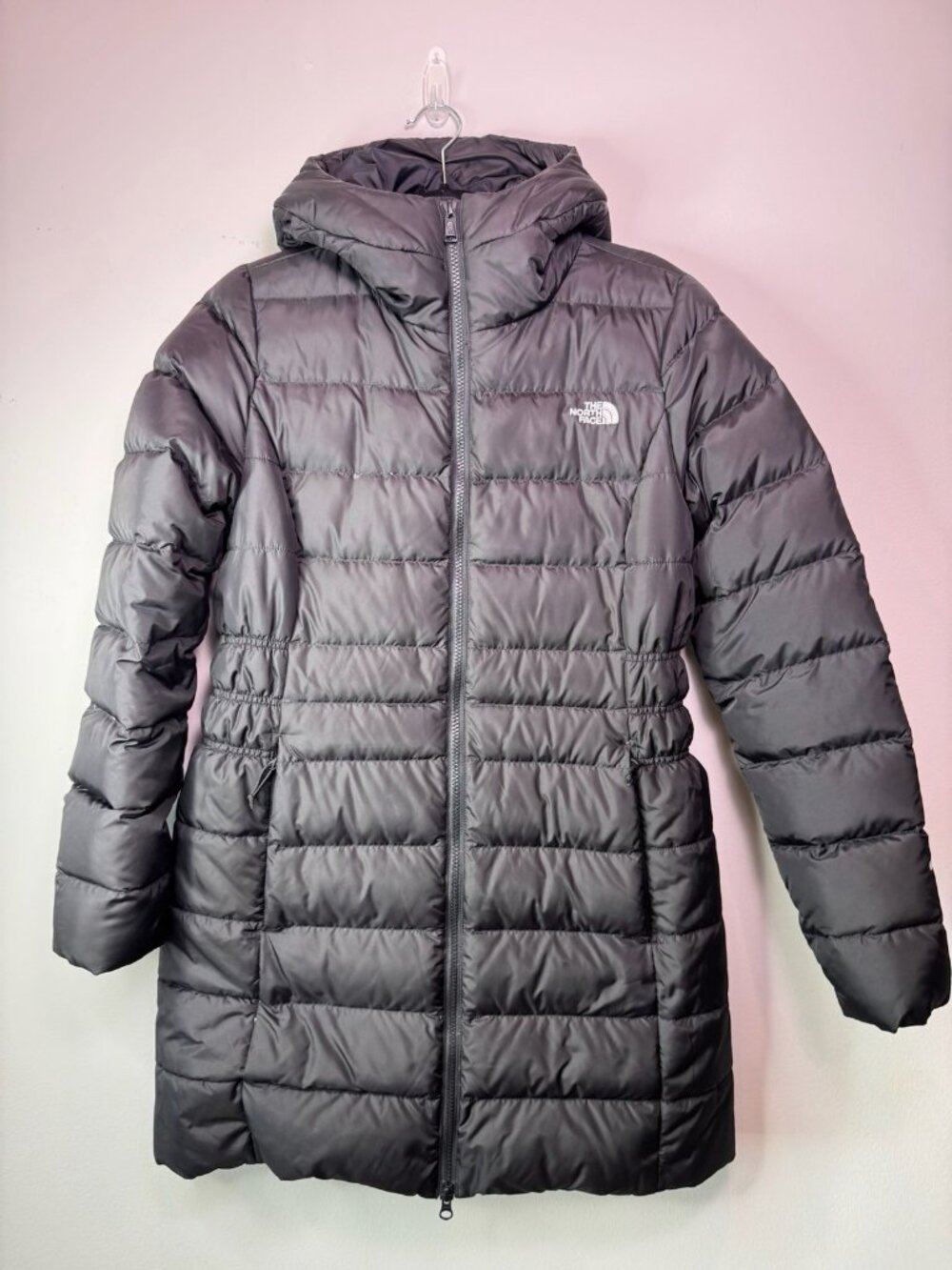 The North Face Women's Goose Down Parka Black Cinch Waist 550 Hooded Size M